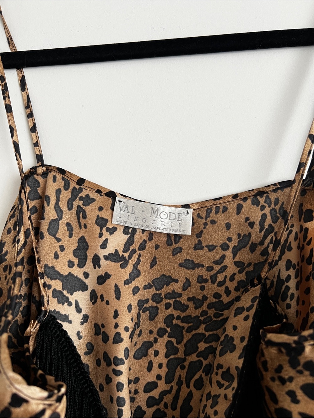 Leopard Print Satin Chemise Slip with Black Lace Trim - Picture 2 of 3